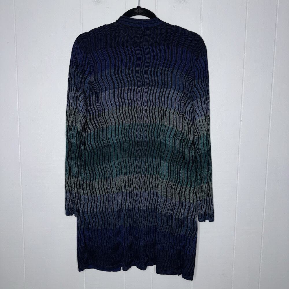 Chico’s Women’s 2 Piece Cardigan Tank Top Set Striped Green Blue Size 2, Large - Picture 2 of 6